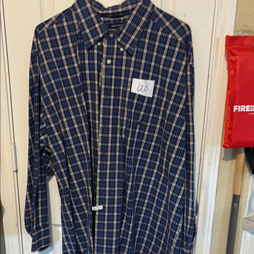 Nautica Men's Navy and White Checkered Shirt